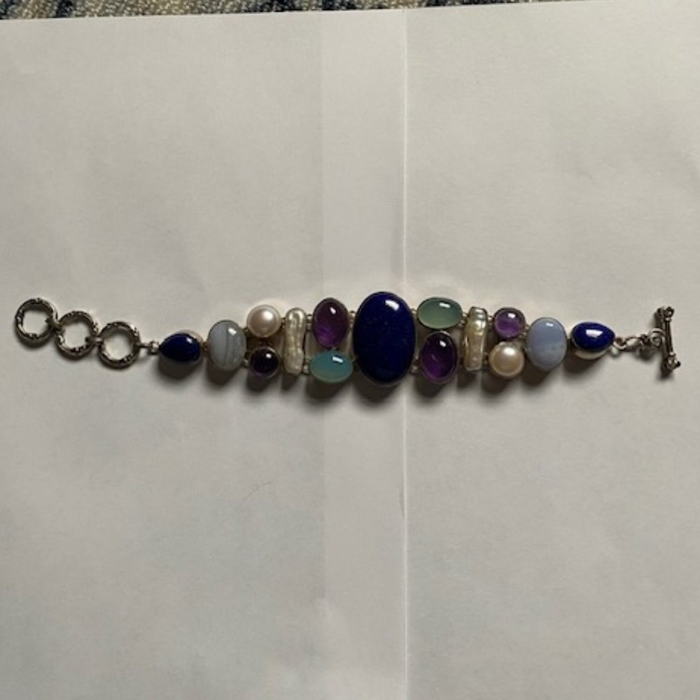 Sterling Silver Statement Bracelet With Semi-Prec… - image 4